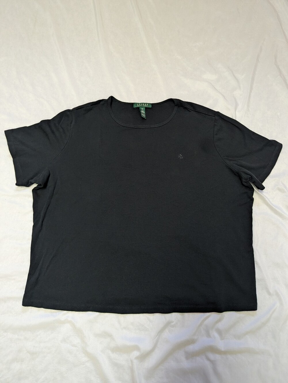 Lauren Ralph Lauren Black On Black Short Sleeve T-shirt 100% Cotton Cropped Boxy